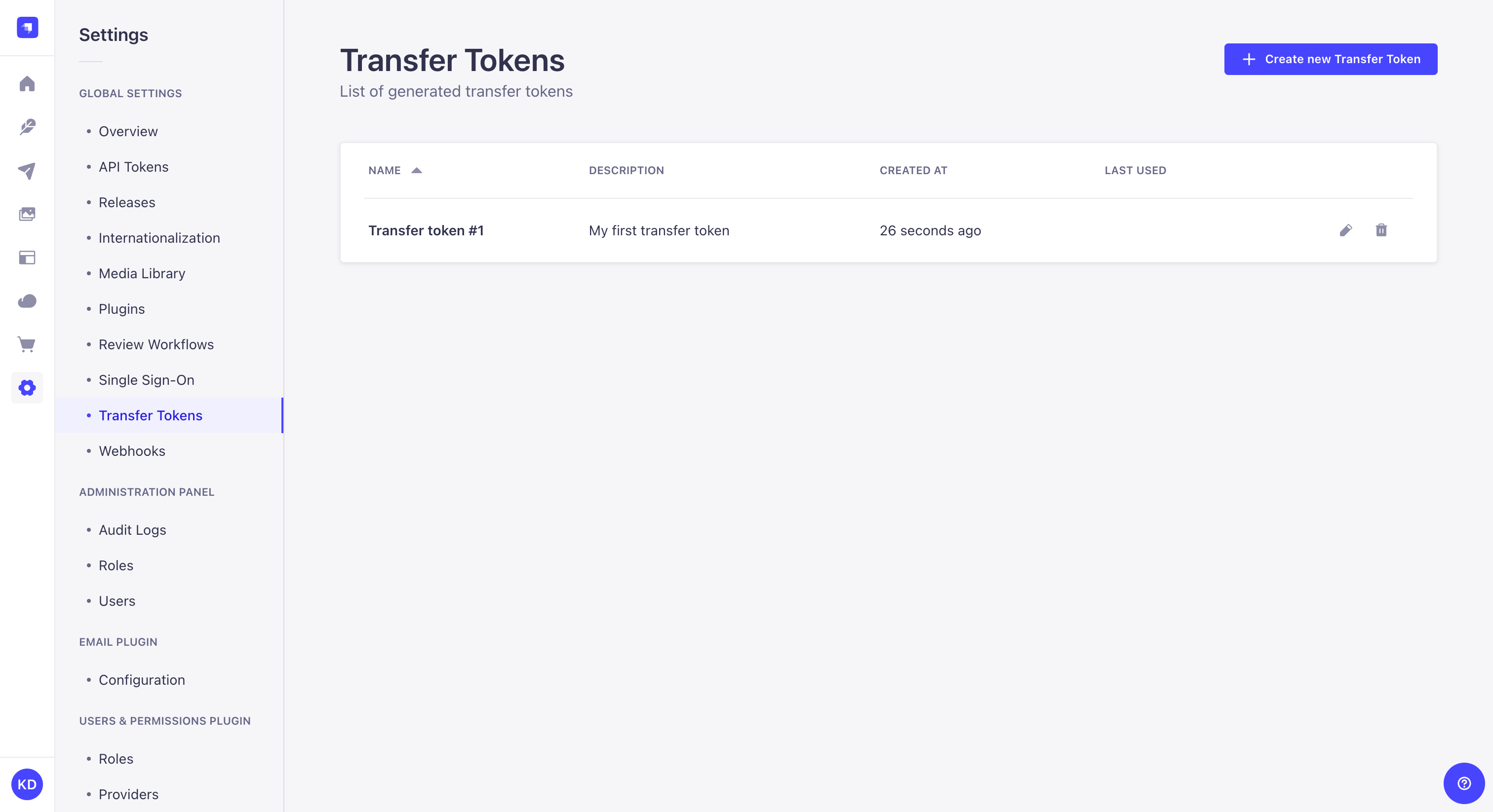 Transfer tokens